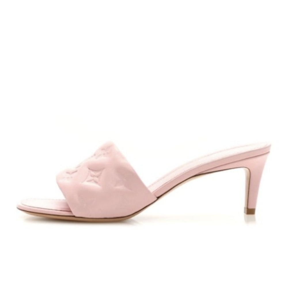 Louis Vuitton Blush Pink Monogram Embossed Slide Heels - Picture 6 of 7